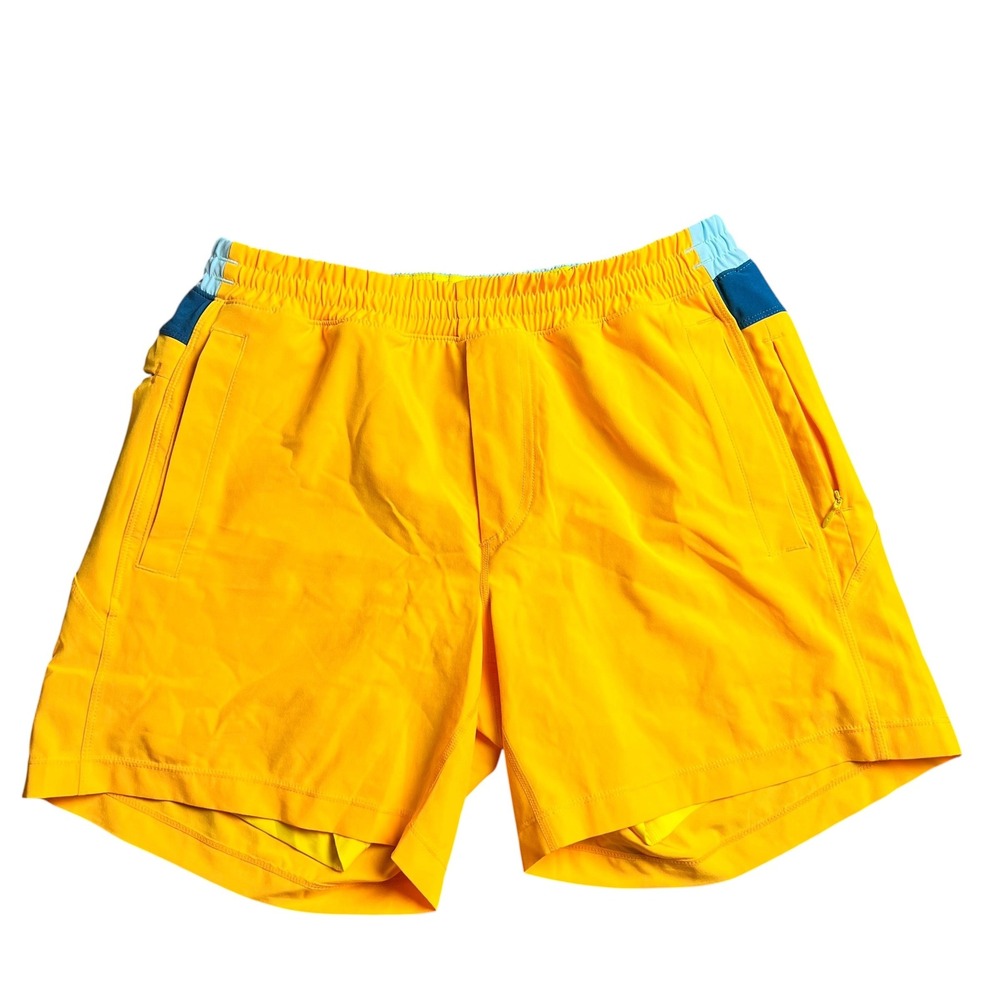 Birddogs Mens Gym Shorts Yellow Blue Lined Athletic Workout Training Size M